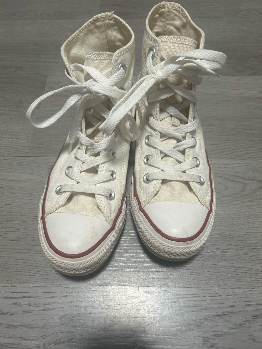 Converse High Top Canvas Sneakers - White with Red Trim